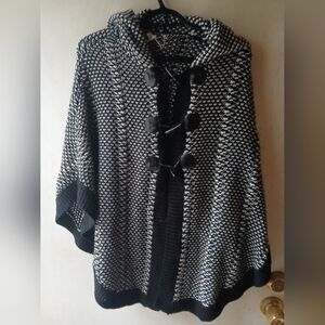 Black and White Hooded Poncho
